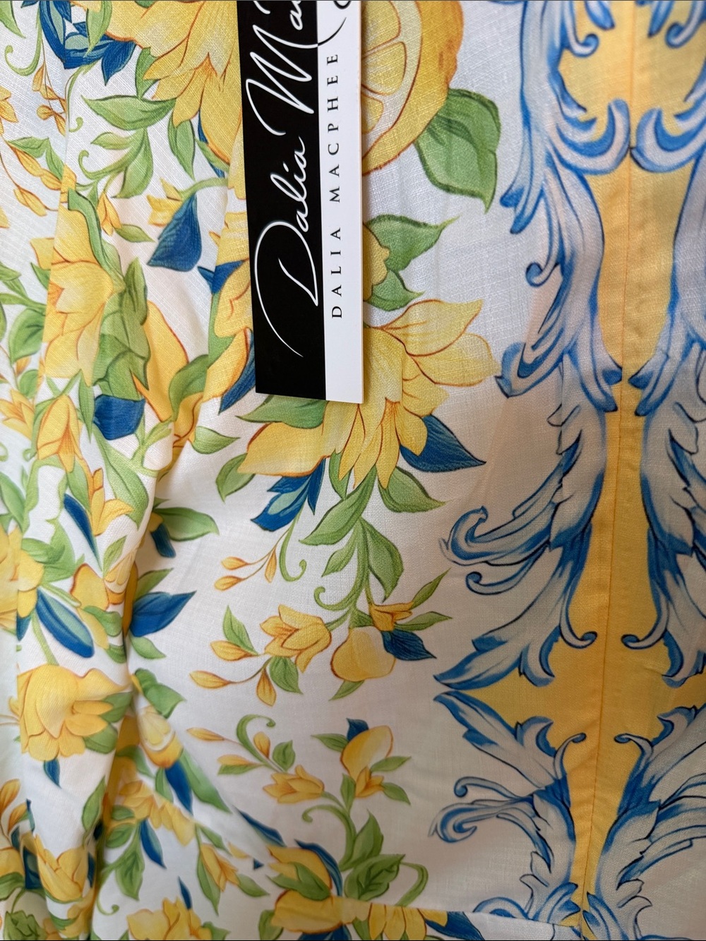Yellow Floral Mini Dress with Blue Accents - Picture 3 of 5